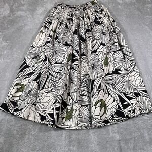 Coradorables Hawaii Skirt Womens Medium Black White Floral Elastic Waist Midi